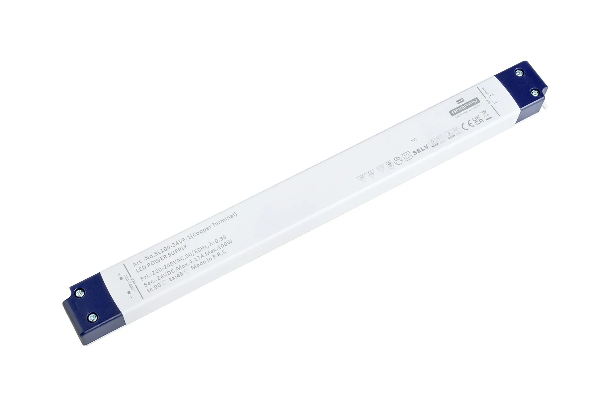 SL100-24VF-1  100W, Constant Voltage Non Dimmable LED Driver, 24VDC, 4.17A, Input 200-240VAC 50/60Hz, IP20.